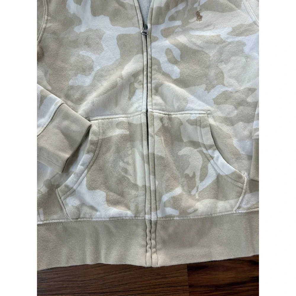 Polo Ralph Lauren Boys Tan White Camo Full Zip Hoodie Sweatshirt M 10-12